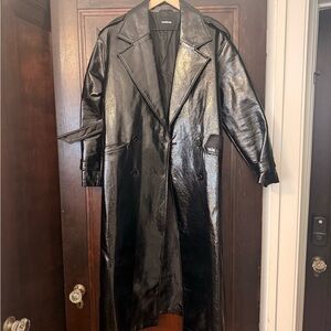 Express Black Patent Long Trench